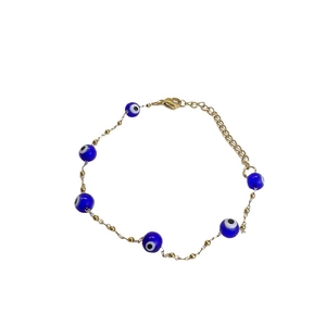 Bracelet minimaliste en acier inoxydable plaqué or 18K avec perles bleues œil grec