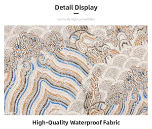 Detail of waterproof vintage pattern fabric showing water droplets on embroidery