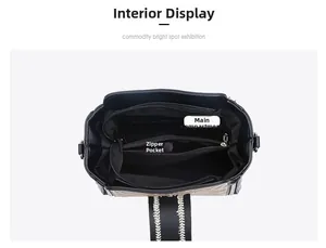 Top view of spacious interior compartments and zipper pockets in a stylish handbag