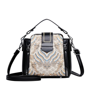 Vintage crossbody bag with traditional Chinese embroidery and silver metal hardware lock