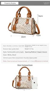 Detail view of jacquard pattern Boston bag with 22x13x16 cm dimension specifications