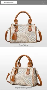 Macro shot of Boston bag details showing classic wave pattern and leather straps
