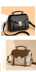 Detailed close-up of retro patterned handbags with gold rotating locks and top handles