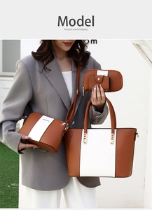 Set borse tre pezzi in pelle bicolore marrone e bianco con borsa a tracolla