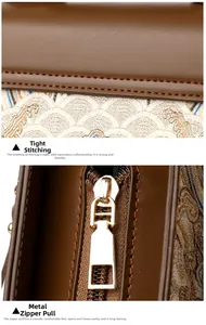 Detailed view of high-density stitching and premium gold zipper on a leather handbag