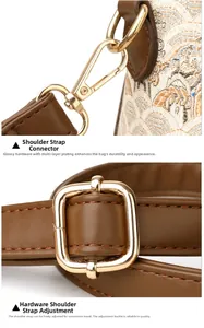 Detail of premium gold brocade fabric and multi-layer plated metal strap hooks