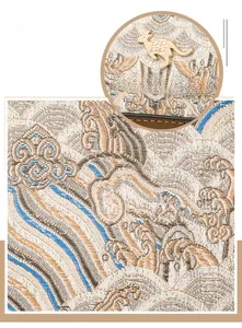Detail of embroidered wave and cloud patterns on vintage ethnic style small square bag