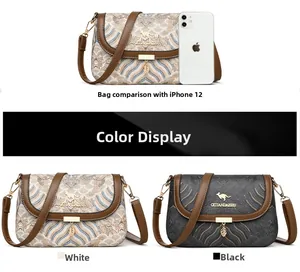 Ethnic style crossbody bag with jacquard fabric and metal kangaroo logo detail