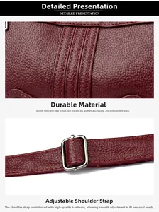 Détail de la texture cuir bordeaux et bandoulière réglable avec boucle argentée