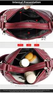 Vue détaillée de l'intérieur du sac en cuir bordeaux avec compartiments spacieux et poches