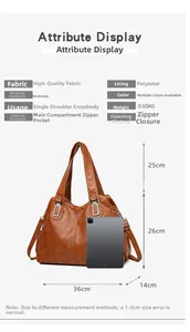 Tabella dettagliata delle taglie della grande borsa tote marrone 36x26x14cm con struttura interna