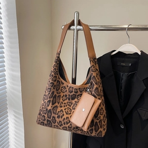 Borsa Hobo Leopardata Grande Capacità In Pelle Scamosciata Retro Borsa Sottobraccio Con Portamonete Rimovibile Donna