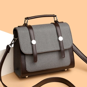 Borsa a Mano da Donna in Stile Vintage Preppy Pelle PU Tessuto Borsa a Tracolla Con Fibbia Argento Per Ufficio Quotidiano