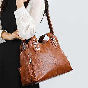 Borsa tote vintage in pelle marrone con manici e tracolla regolabile da donna spaziosa