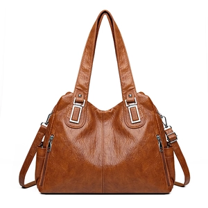 Borsa tote classica in pelle PU marrone con manici larghi e tracolla regolabile per donna