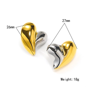 Luxuriöse zweifarbige Herzohrringe aus 18K Gold und poliertem Edelstahl in Übergröße