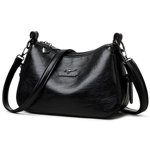 Elegant black faux leather shoulder bag for women with a textured litchi pattern
