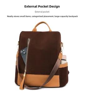 Detail der Außentaschen für Handy und Regenschirm in diesem Damenrucksack