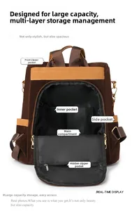 Detailansicht der Fächer und Innenaufteilung des Vintage-Rucksacks mit großem Volumen