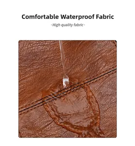 Close-up of waterproof synthetic leather texture with water droplets on brown tote bag