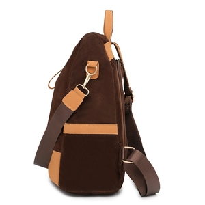 Brauner Wildleder-Multifunktionsrucksack mit Kunstlederbesatz und großem Fassungsvermögen