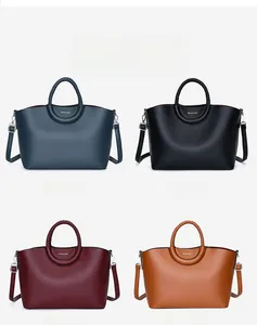 Litchi pattern leather tote bags with woven handles in blue, black, red, and brown