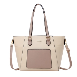 Borsa tote capiente bicolore con manici superiori e tracolla regolabile per donna