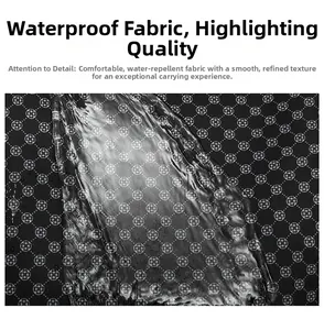 Water-repellent black fabric detail with white clover pattern for travel backpacks