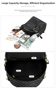 Internal storage layout of vintage printed backpack with multiple compartments for iPad and gear