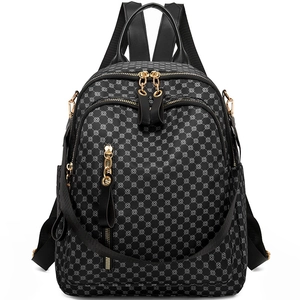 Women Vintage Print Backpack Fashion PU Leather Oxford Cloth Large Capacity Travel Shoulder Bag Waterproof Multi Pocket