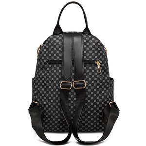 Women's vintage geometric print backpack with black leather handle and anti-theft zipper