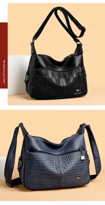 Detail view of large capacity PU leather shoulder bags with woven and crocodile patterns