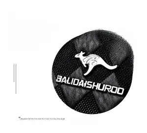 Close-up of black leather bag with silver kangaroo logo and quilted diamond pattern