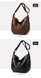 Detail of coffee and black pebbled hobo bags with adjustable straps and magnetic buckles