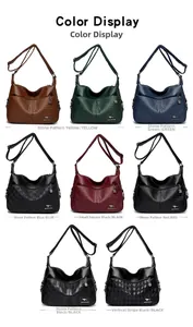 Detail view of large capacity PU leather shoulder bags in stone and diamond patterns