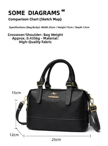 Detailed view of black soft leather boston bag with size 25x15x12cm and gold logo