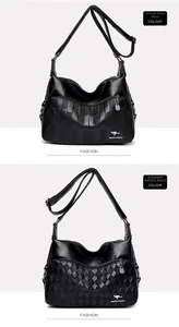 Detailed comparison of vertical stripe and diamond weave textures on black PU leather bags