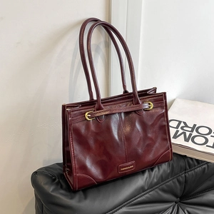 Vintage Große Kapazität PU Leder Tragetasche Für Damen Herbst Winter Weiche Schulter Unterarmtasche Hochwertige Einfarbige Pendler Handtasche