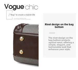 Detail of bag bottom showing protective gold metal studs and textured leather material