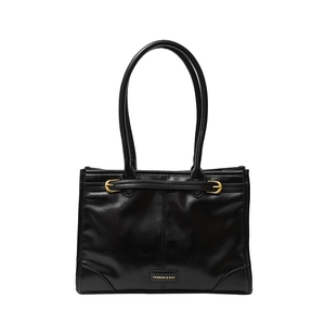 Retro schwarze Shopper Tasche mit großem Fassungsvermögen und goldener Metallschnalle