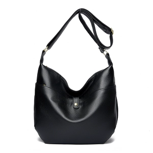 Classic black litchi pattern leather hobo bag with adjustable strap and gold hardware