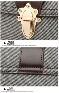 Detail of vintage gold buckle and neat stitching on texture fabric shoulder bag