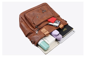 Detail view of large capacity vintage tote bag interior showing spacious storage space