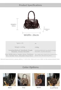 Detailed size guide and parameter chart for the PU leather crossbody handbag