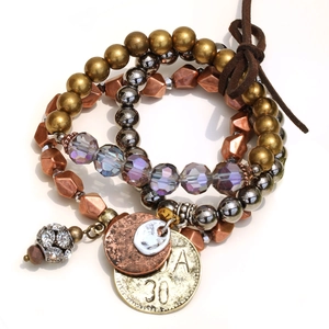 Bohemian multi-layer crystal beaded bracelet set with vintage coins and rhinestones