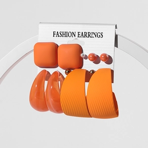 Boucles D'oreilles Créoles Et Clous En Acrylique Et Alliage Orange Avec Tige En Acier Bijoux De Mode Pour Femmes
