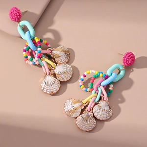 Orecchini Pendenti Bohemien Con Perline E Conchiglie Fatti A Mano Catena In Acrilico Colorato Gioielli Da Spiaggia Per Donna Con Earring Post