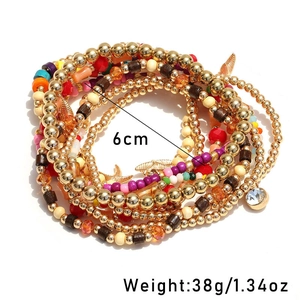 Conjunto de tobilleras bohemias con estrellas de mar y cuentas coloridas multicapa
