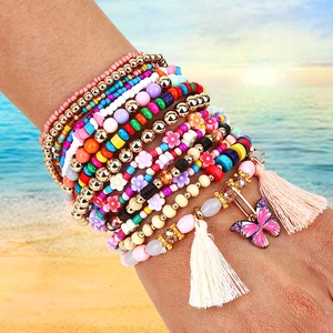 Bracciali Multistrato Boemia Perline Di Vetro CCB Lega Pendente Farfalla Nappa Cotone Fatti A Mano Gioielli Spiaggia Estate Donne
