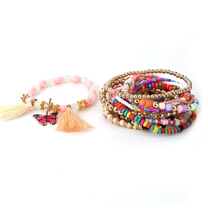 Set di bracciali bohémien con perline colorate, ciondolo a farfalla e nappe